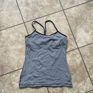 Lululemon black and grey striped yoga top